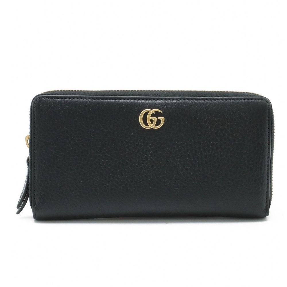 Gucci GG Marmont Zip Around Long Wallet Black Leather Gold Hardware